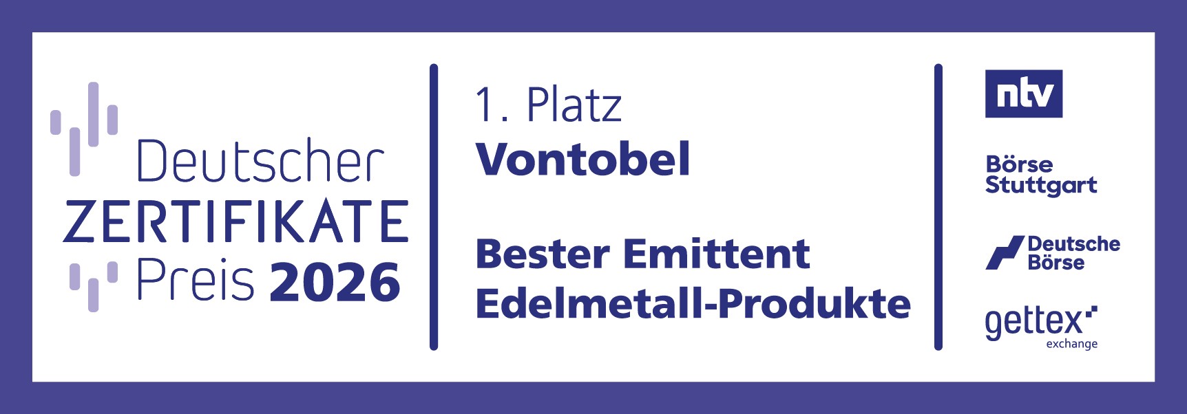 Deutscher Zertifikate Preis 2026 – 1. Platz Vontobel – Bester Emittent Edelmetall-Produkte