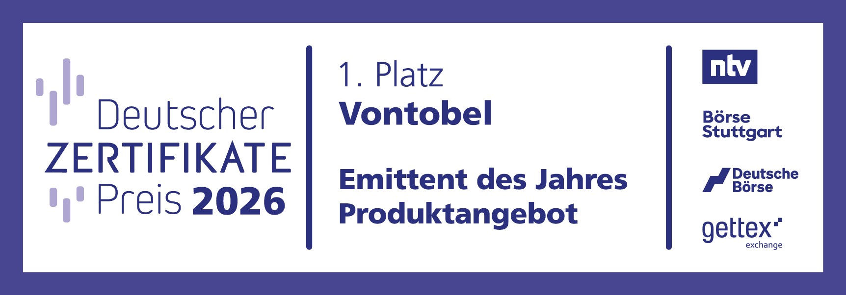 Deutscher Zertifikate Preis 2026 – 1. Platz Vontobel – Emittent des Jahres Produktangebot